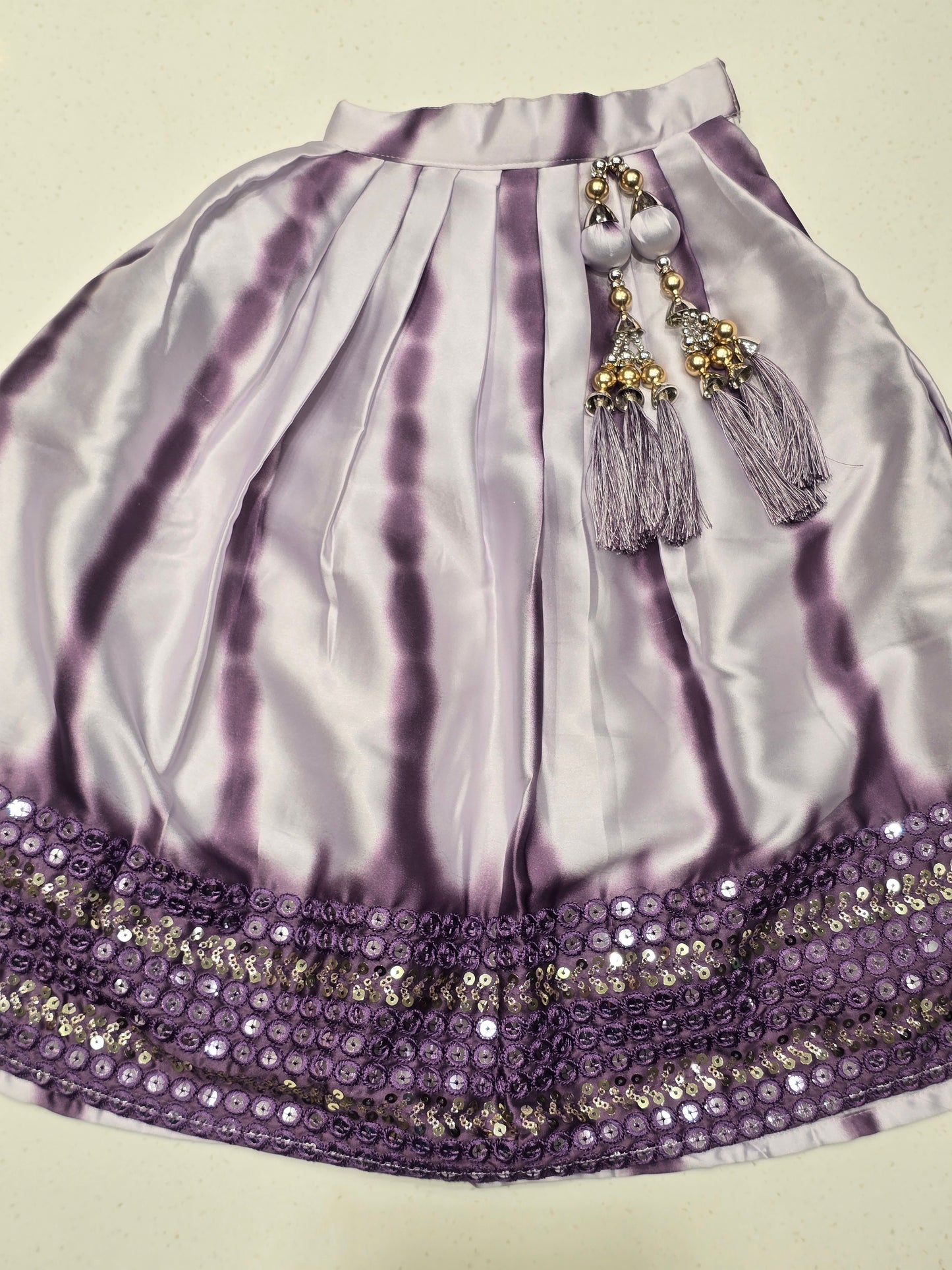 three-piece girls' lehenga choli set purple and lavender