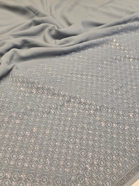 Chiffon saree with sequence and embroidery work, stone work Border | Party wear