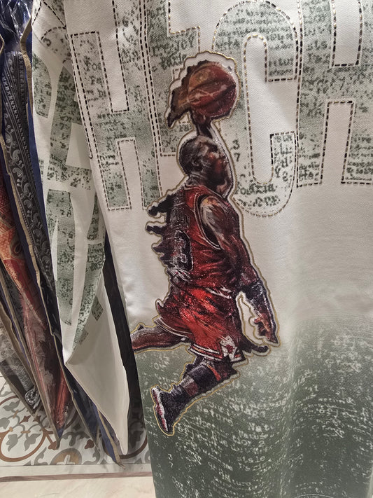 White & Pista Imported Rubber Print Full Sleeve Boys T-Shirt with Front & Back Stylish Print