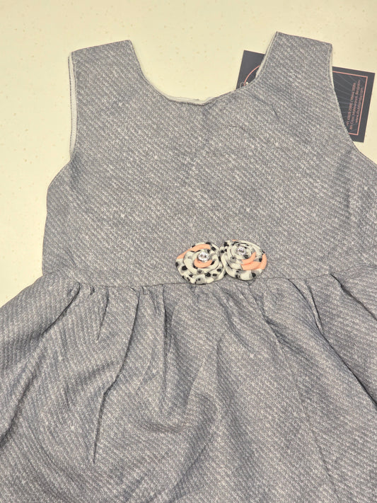 Girls Gray Cotton Baby Frock with Round Neck