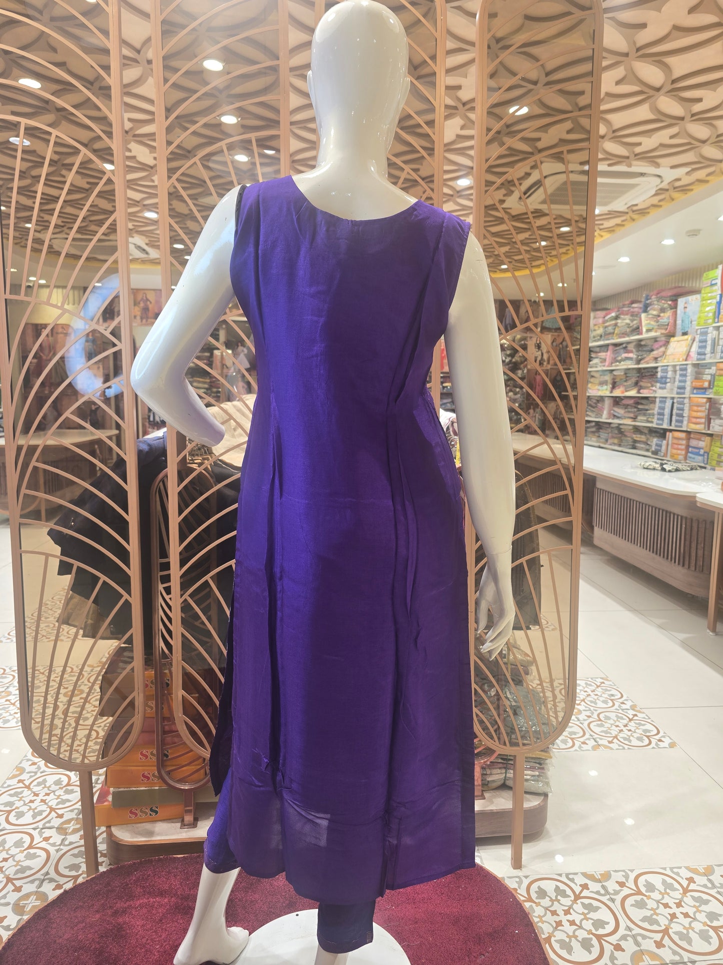 Purple Banarasi Silk Party Wear Set for Women with Banarasi Design & Micro Sequin Work, Round Neck – Elegant Occasion Wear