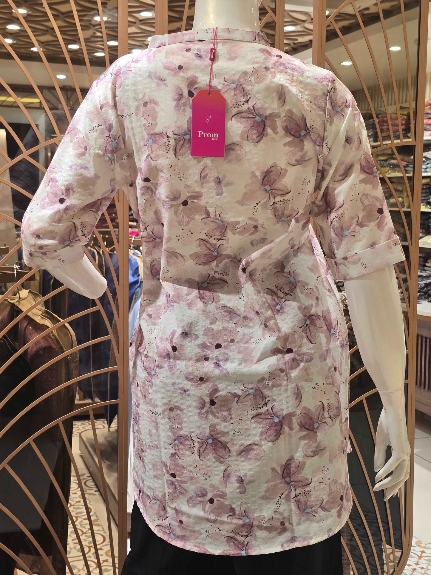 Printed Cotton material white based single kurta with i-neck