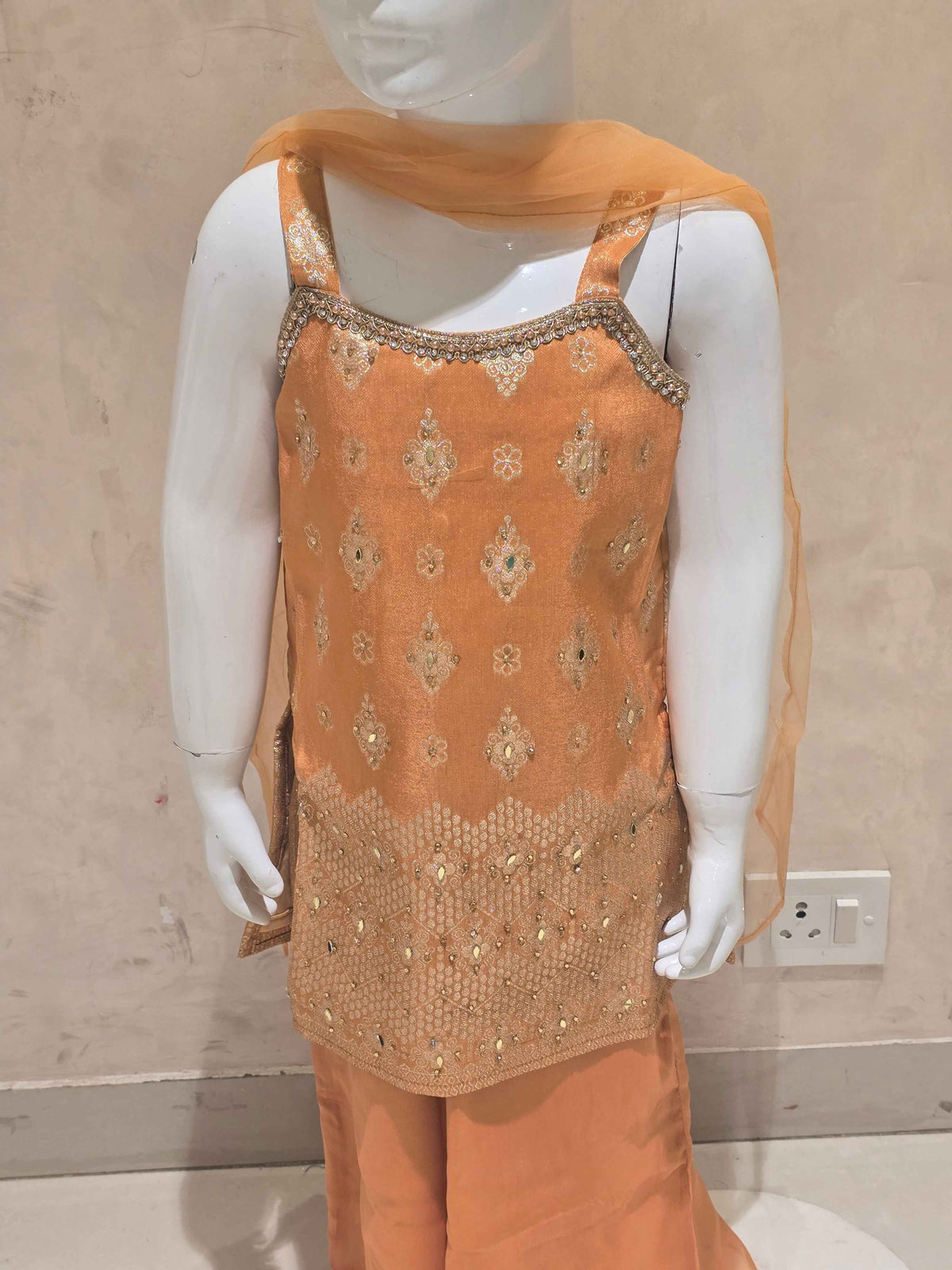 Mustard Chanderi Silk Sharara Set for Girls