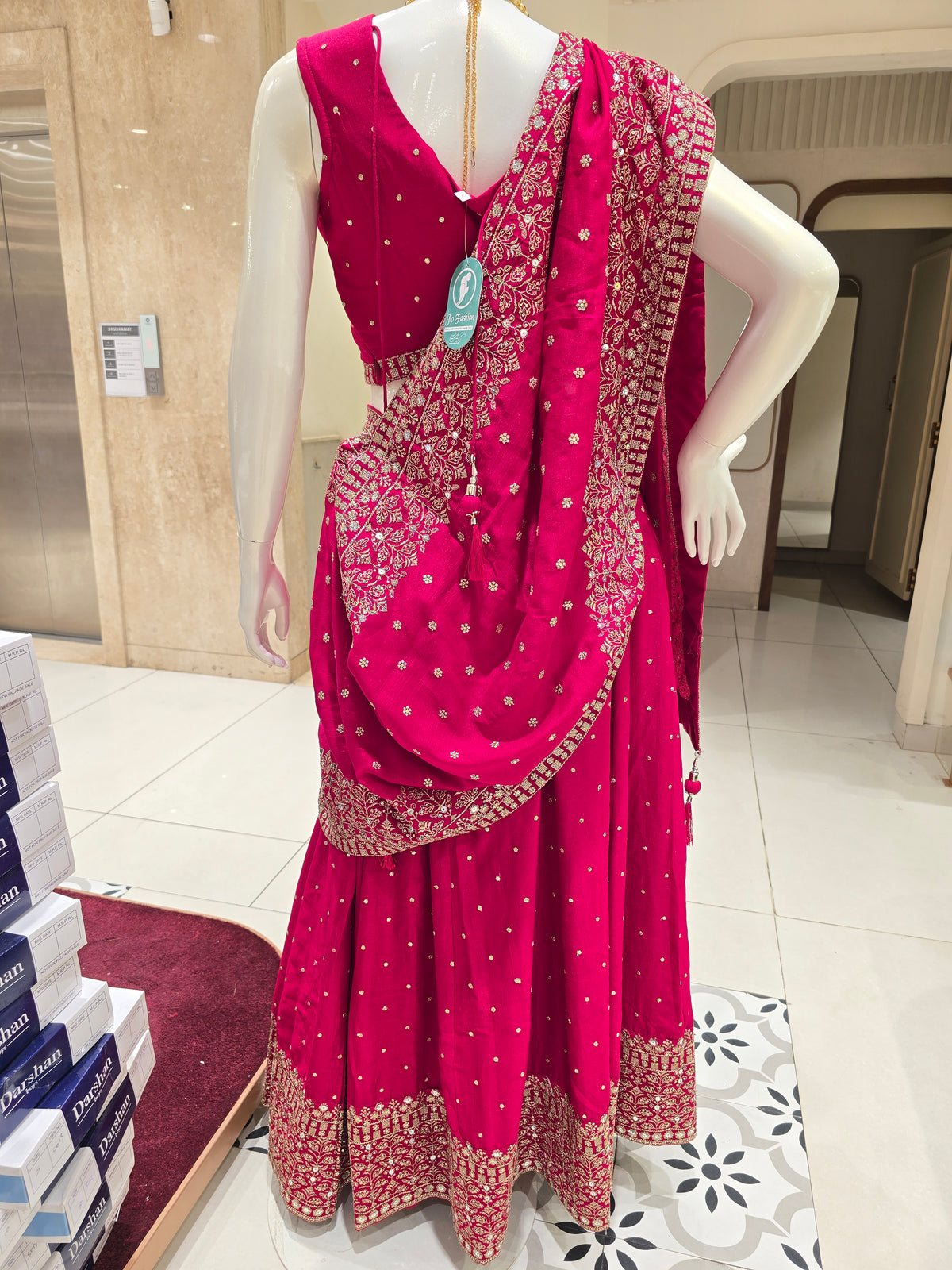 Rani Pink & Cream Georgette Lehenga Choli Set with Zari Embroidery
