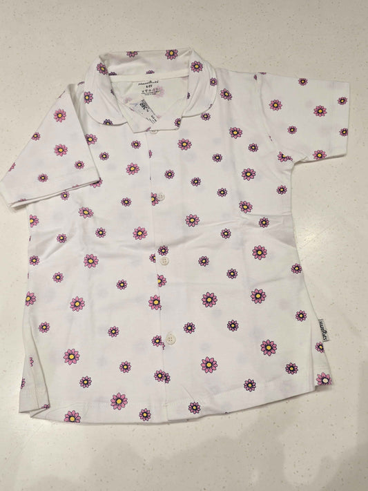 Boys White Cotton Floral Pajama Set with Purple Flower Print