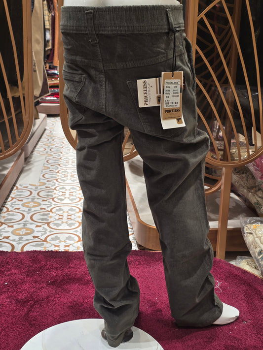 Boys Green Corduroy Stretchable Jeans Pant