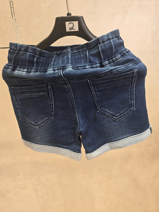 Girls Satin Denim Style Casual Wear Shorts in Dark Color with Pocket Design and Modern Tie Detail for Summer Wear