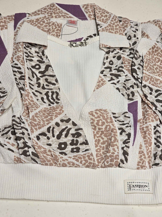 multi-patterned patchwork cropped jacket and top set