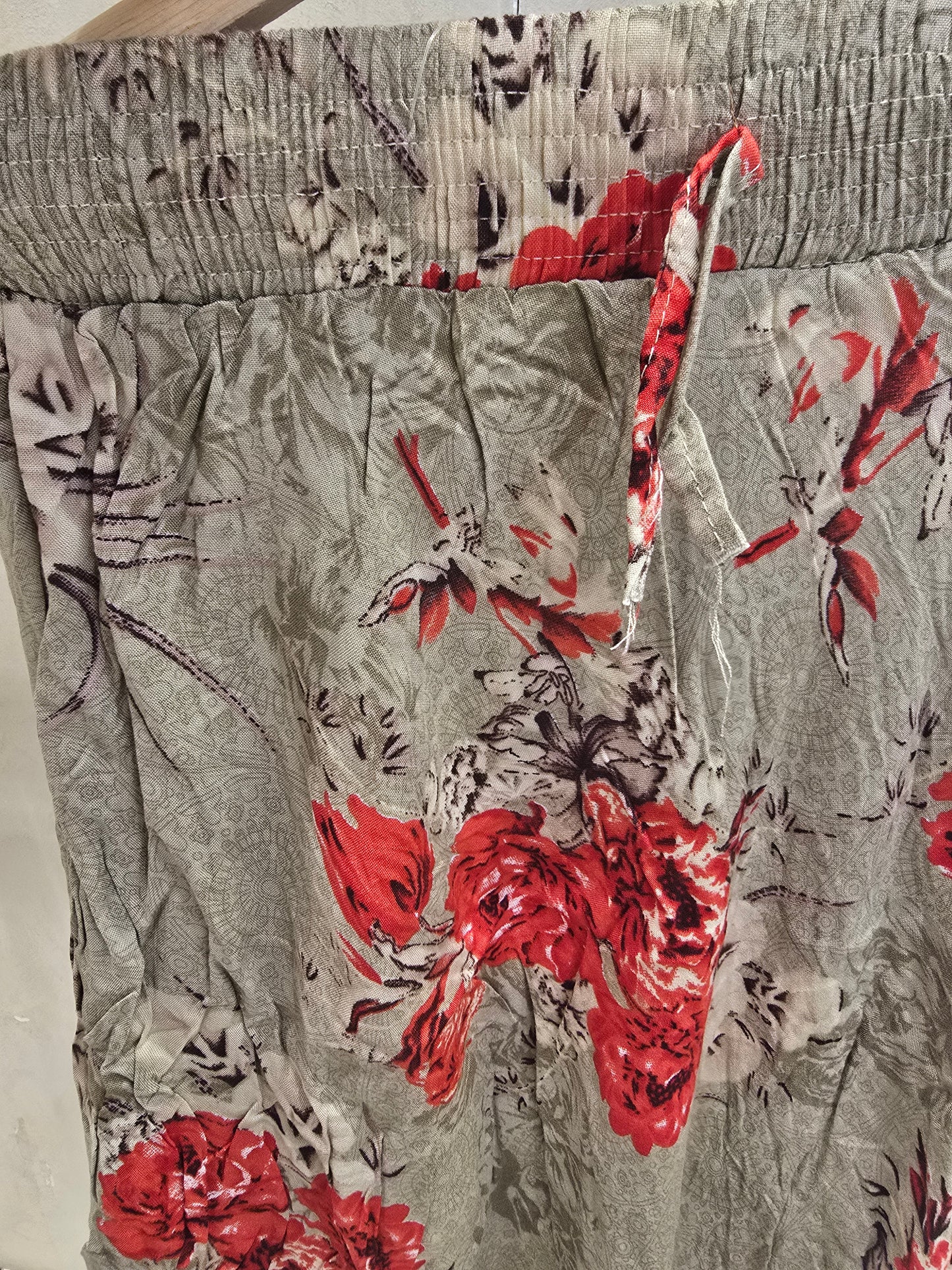 Girls Cotton Long Skirt in Cream with Red Rose Floral Prints and Elastic Waist for Summer Casual Wear