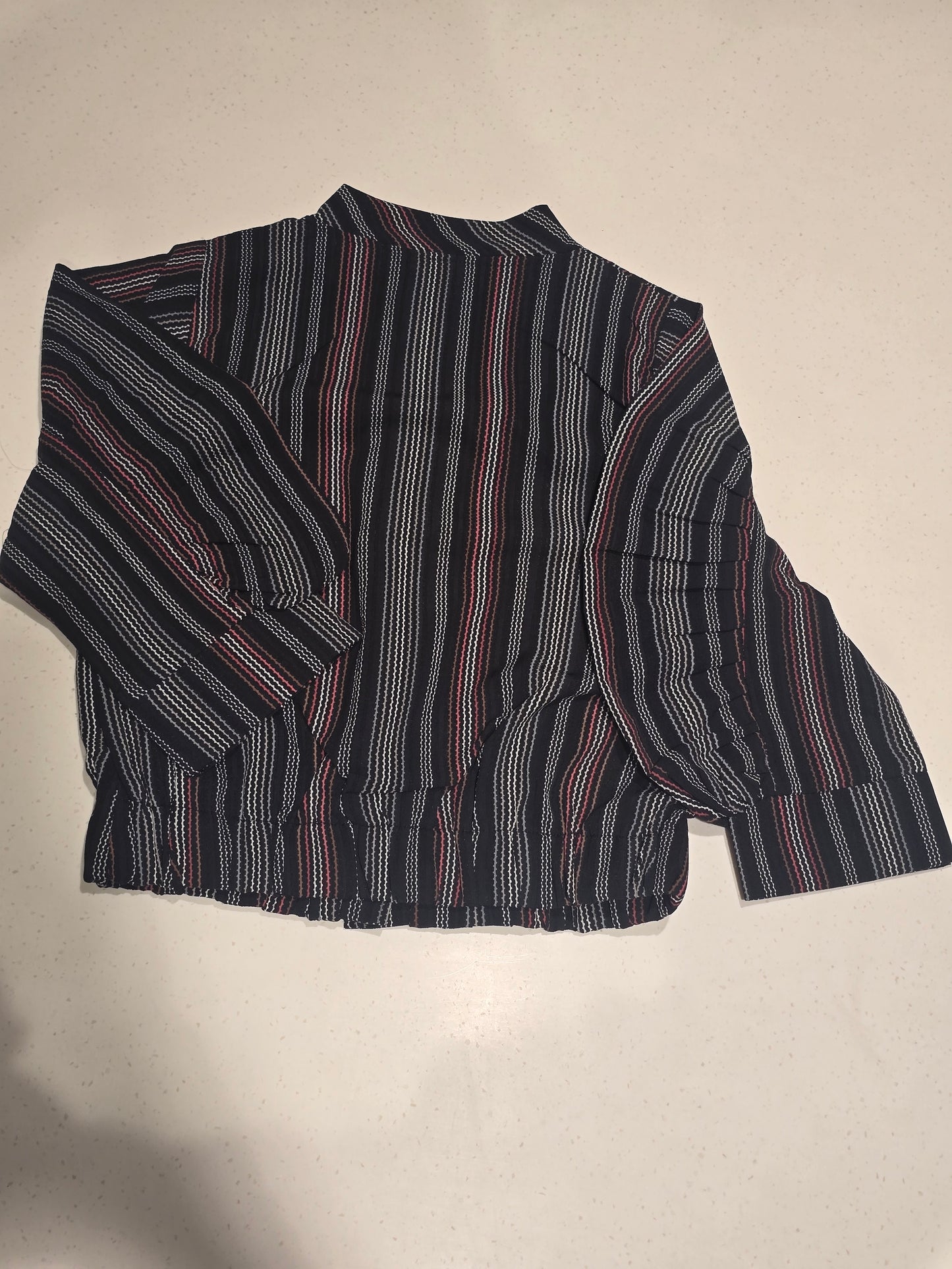 girls' casual striped oversized pullover top featuring a henley-style collar button placket