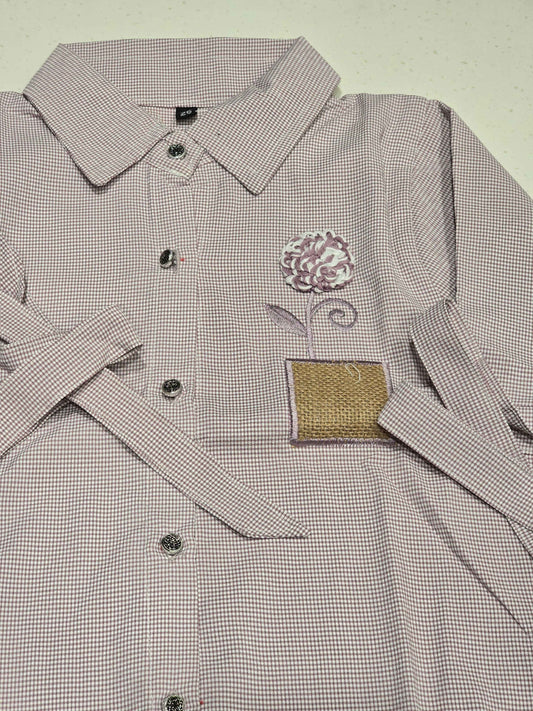 Onion Pink micro-check oversized casual button-down