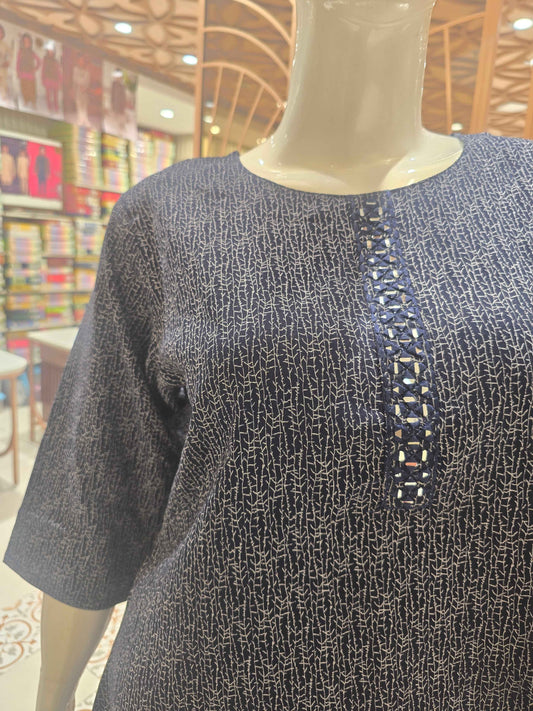 Printed Cotton material blue colour short kurti