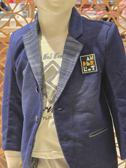 Lycra Material blue colour coat set for boy with pockets