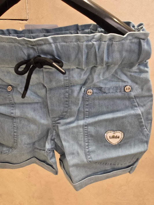 Girls Denim Lycra Casual Wear Shorts in Sky Blue with Fancy Pocket Design and Stretchable Waist for Summer Wear