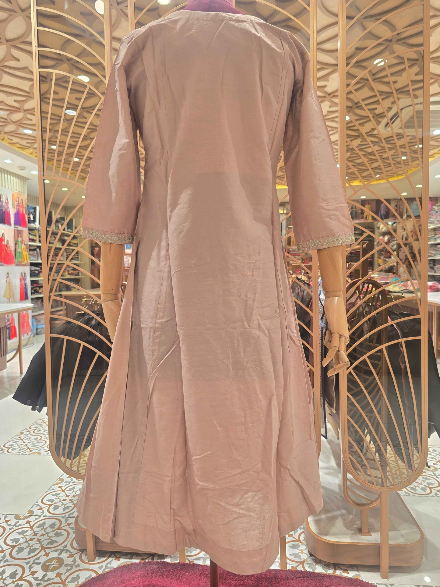 Silk mix Material peach color kurti top with round neck