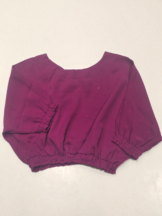 Girls Maroon Satin Stylish Rubber Printed Top