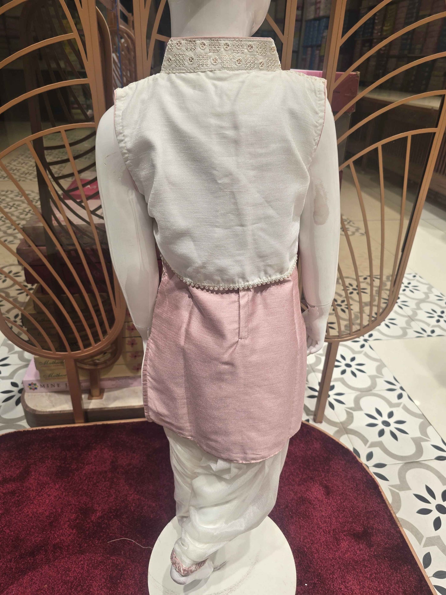 Sequin material baby pink color Patiala set with jacket