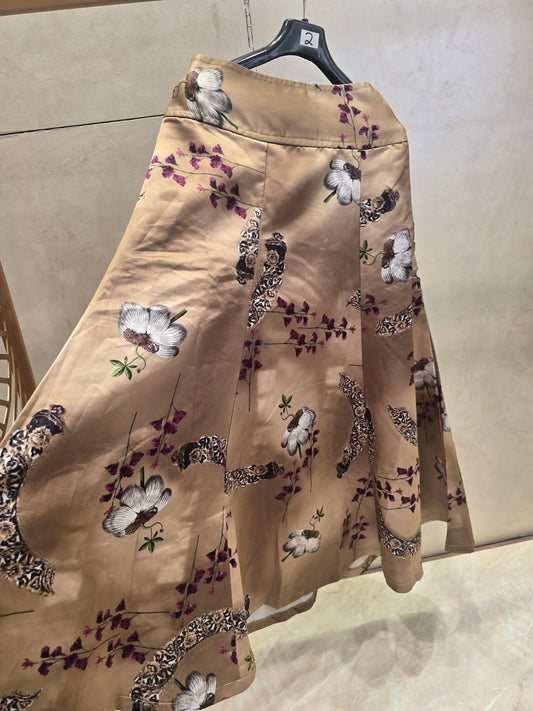 Girls Synthetic Long Skirt in Skiny Color with Multicolored Floral Prints and Elastic Waist for Summer Casual Wear