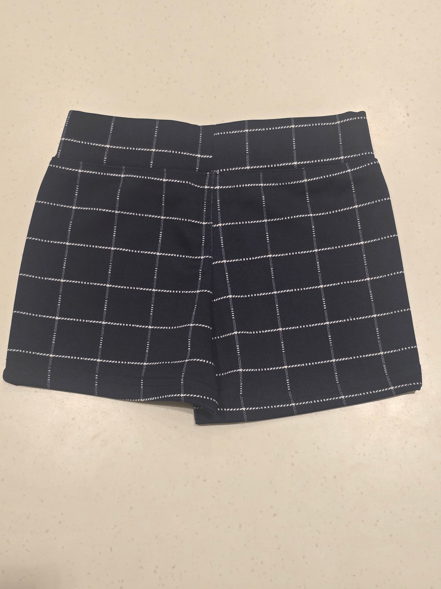 Baby Girls Dark Blue Stretchable Checked Shorts