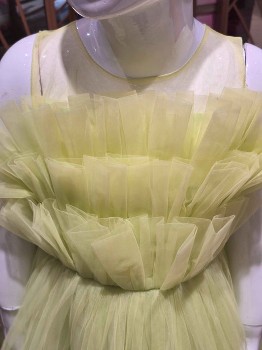 Girls Light Green Knitted Designer Neck Gown
