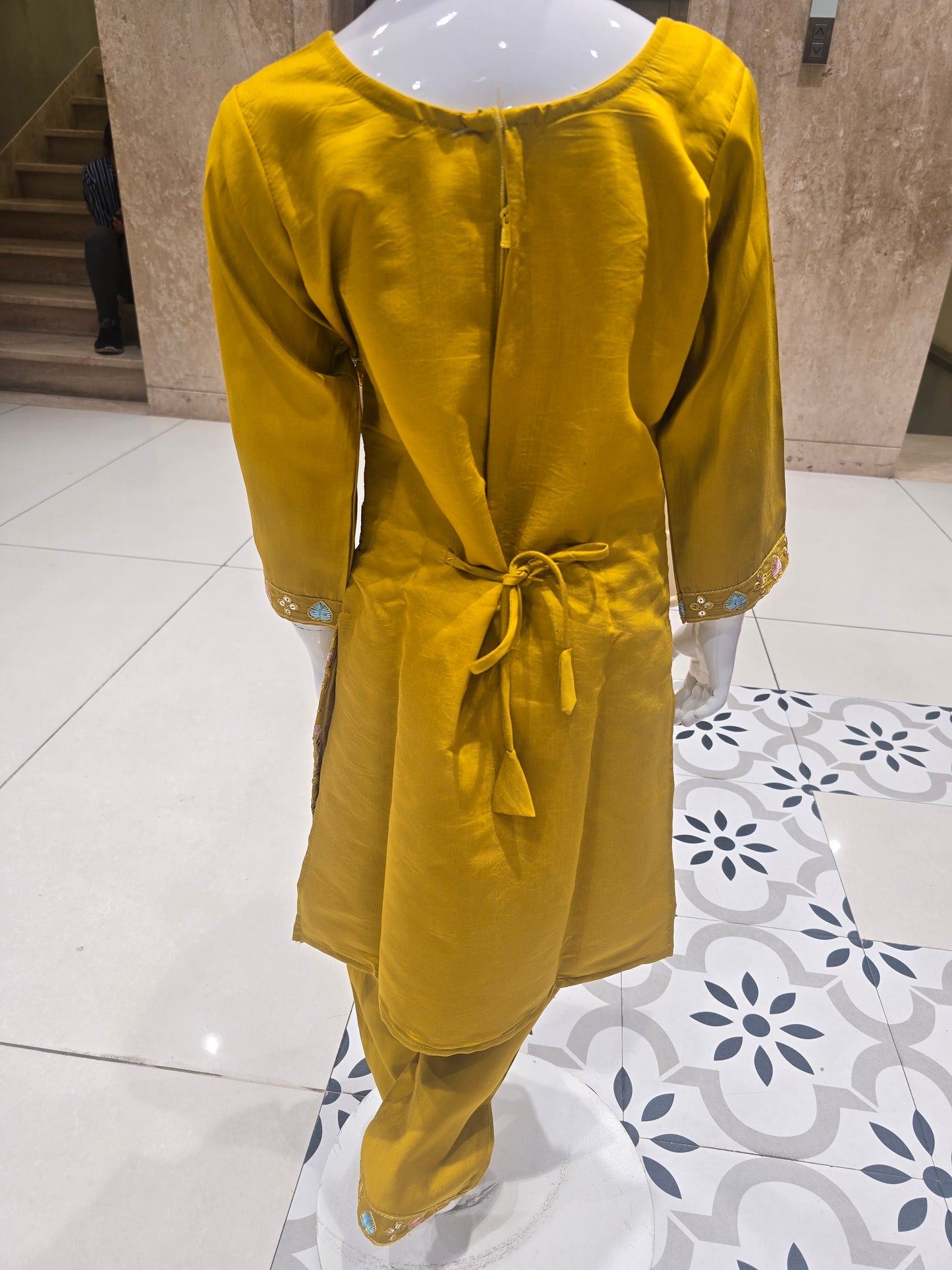 traditional mustard yellow kids' salwar kameez suit designed for girls