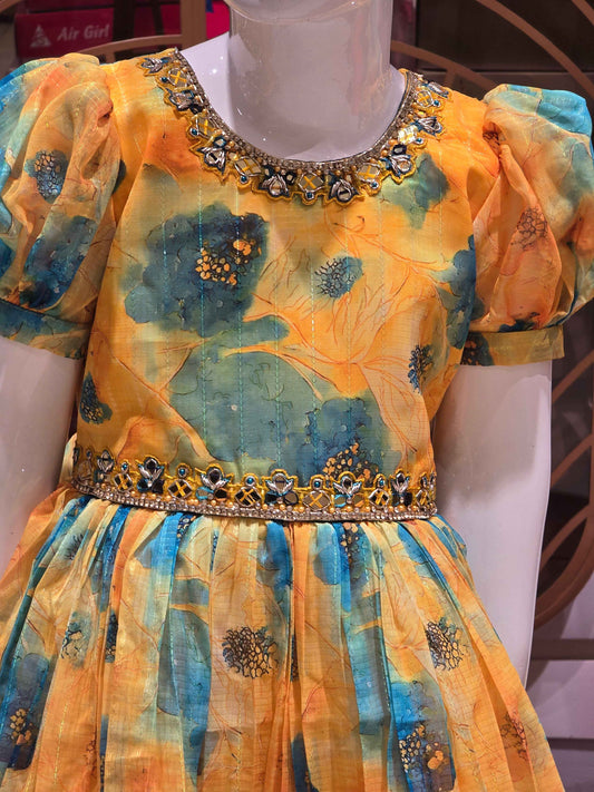 Baby Girl Multi Colour Georgette Traditional Gown