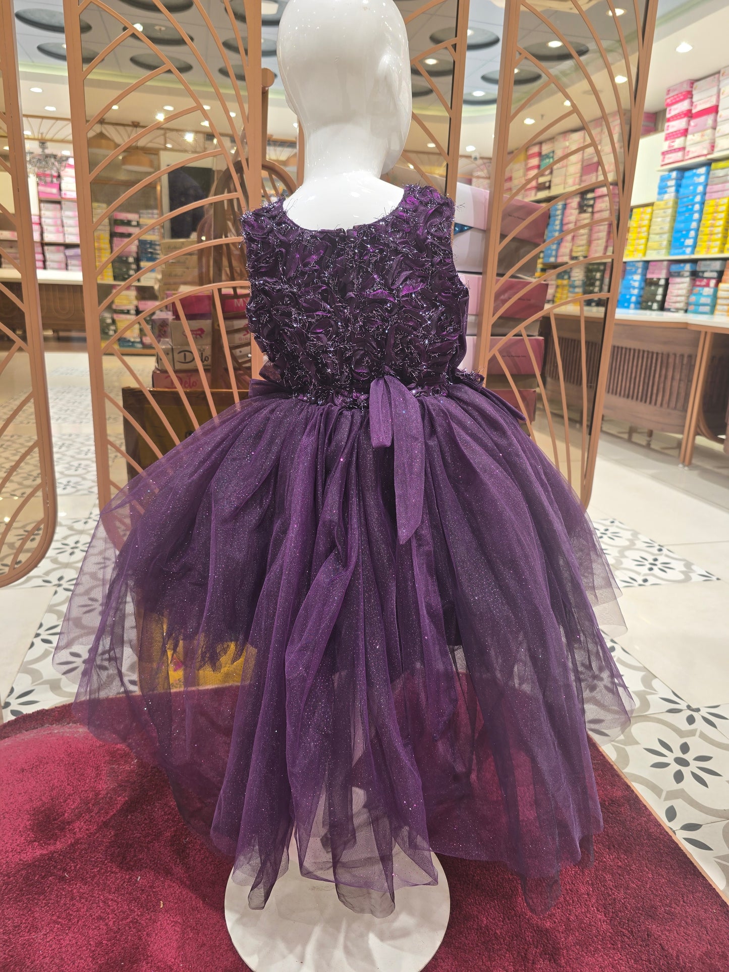 Purple Thelcut Partywear Net Frock with Shimmer Fabric & Sequin Work – Sleeveless Kids Party Dress