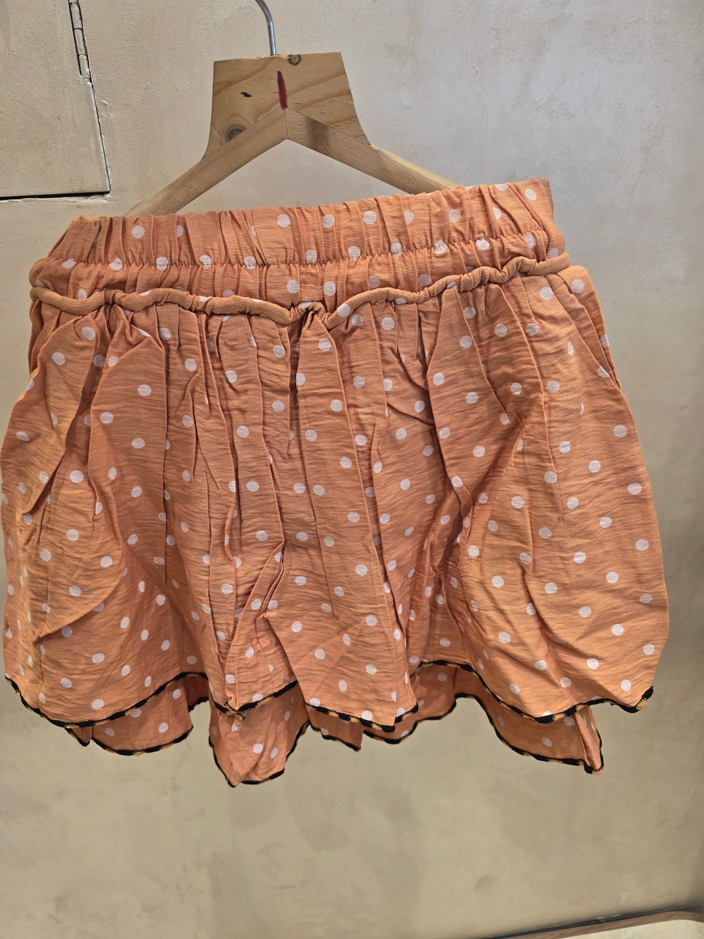 Girls Cotton Casual Wear Skirt in Peach with Polka Dot Design, Elastic Waist and Tie Detail for Summer Wear