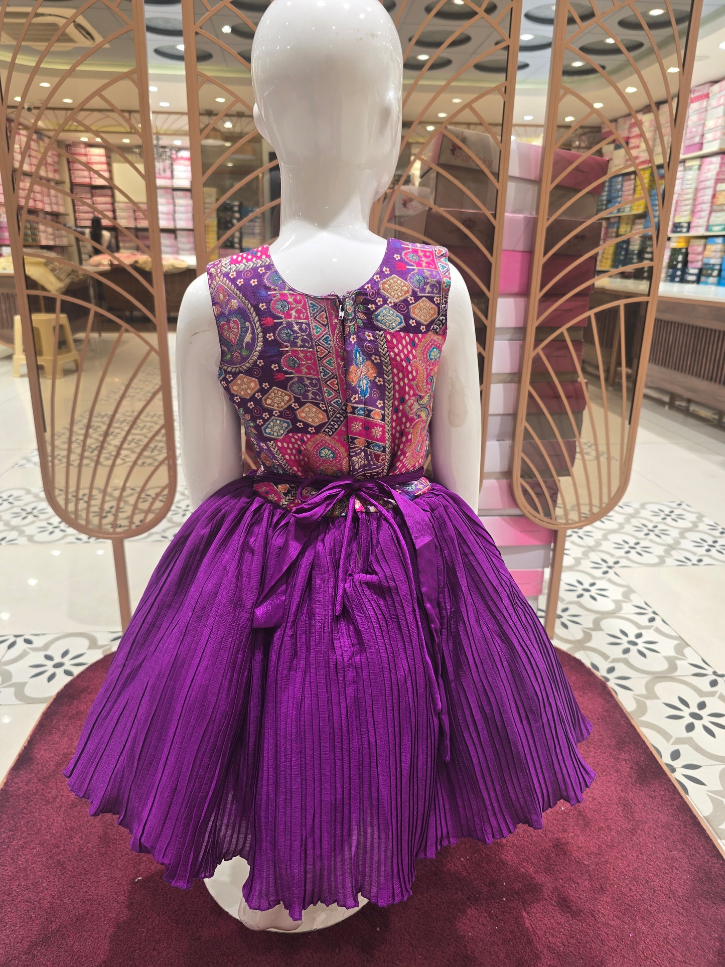 Girl Purple Banarasi Crepe Traditional Short Frock