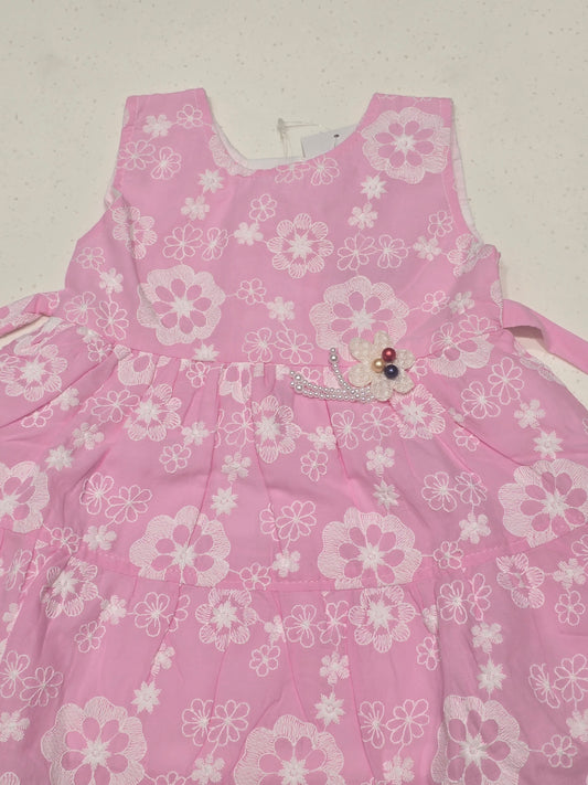 Baby Girl Baby Pink Cotton Embroidered Frock
