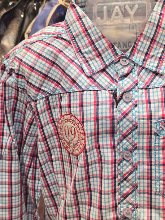 Boys Multi Colour Micro Checked Cotton Shirt with Collared Neck and Foldable Sleeves