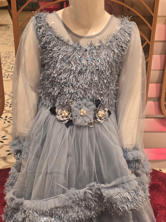 Boys Sky Blue Cotton Knitted Party Wear Gown