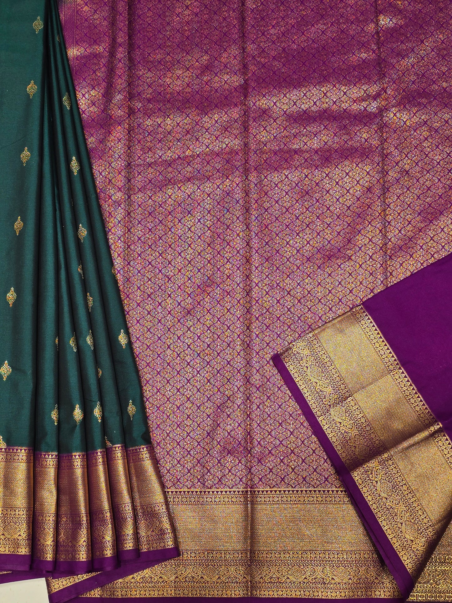 Bottle Green Semi Kanjivaram Silk Saree