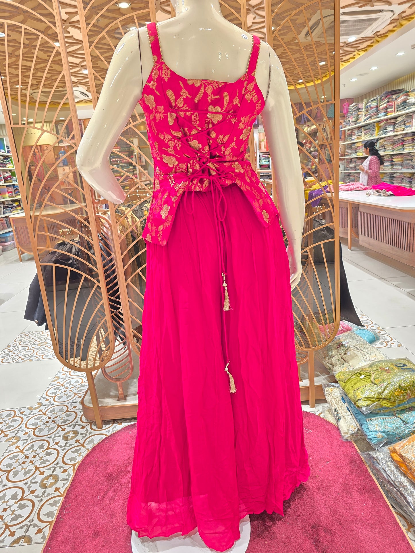 Women Cherry Pink Banarasi Sharara Set