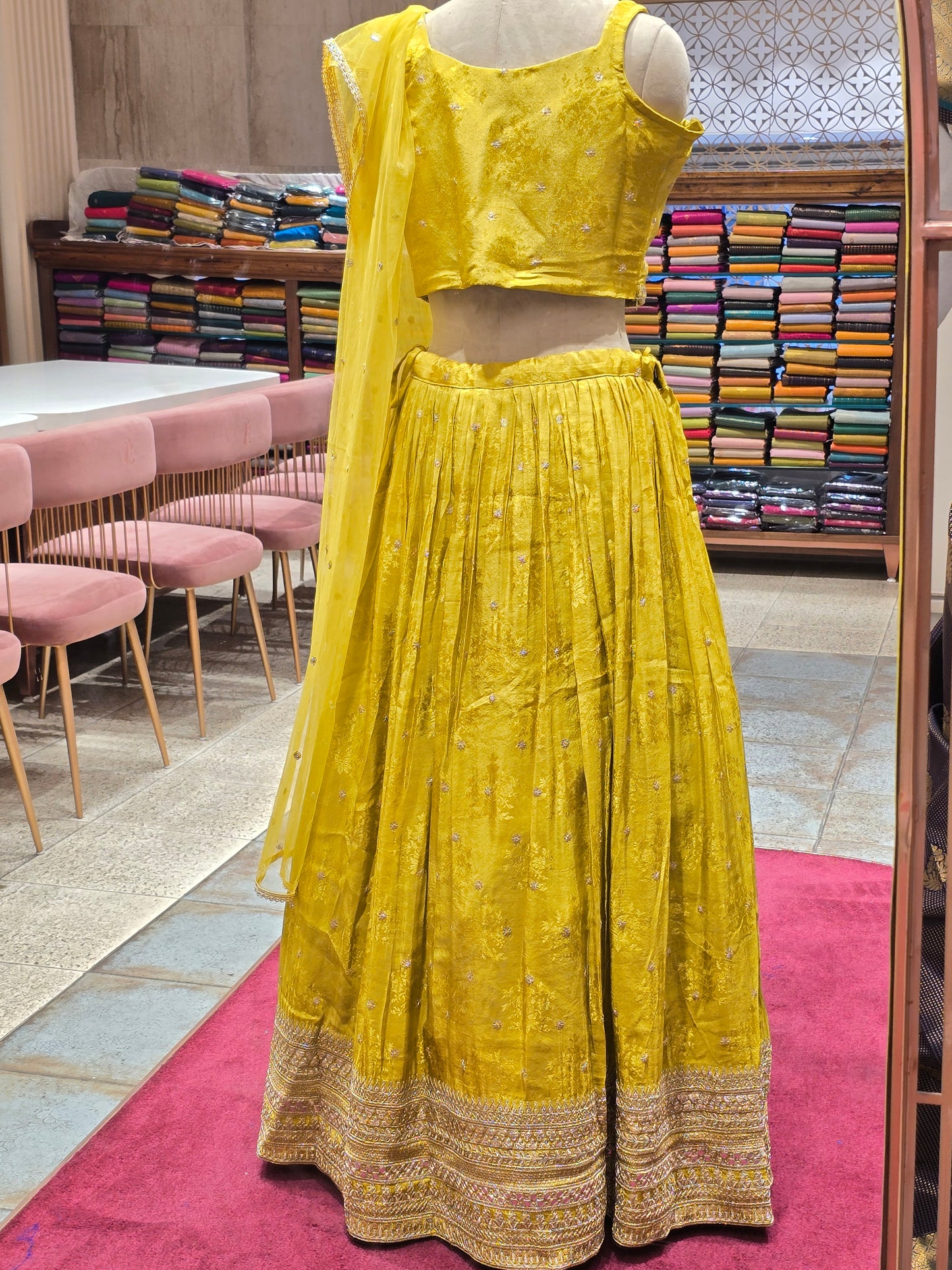 Lemon Yellow Tissue Lehenga Set