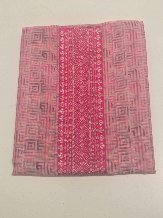 Women Pink Shades Linen Cotton Dress Material Set