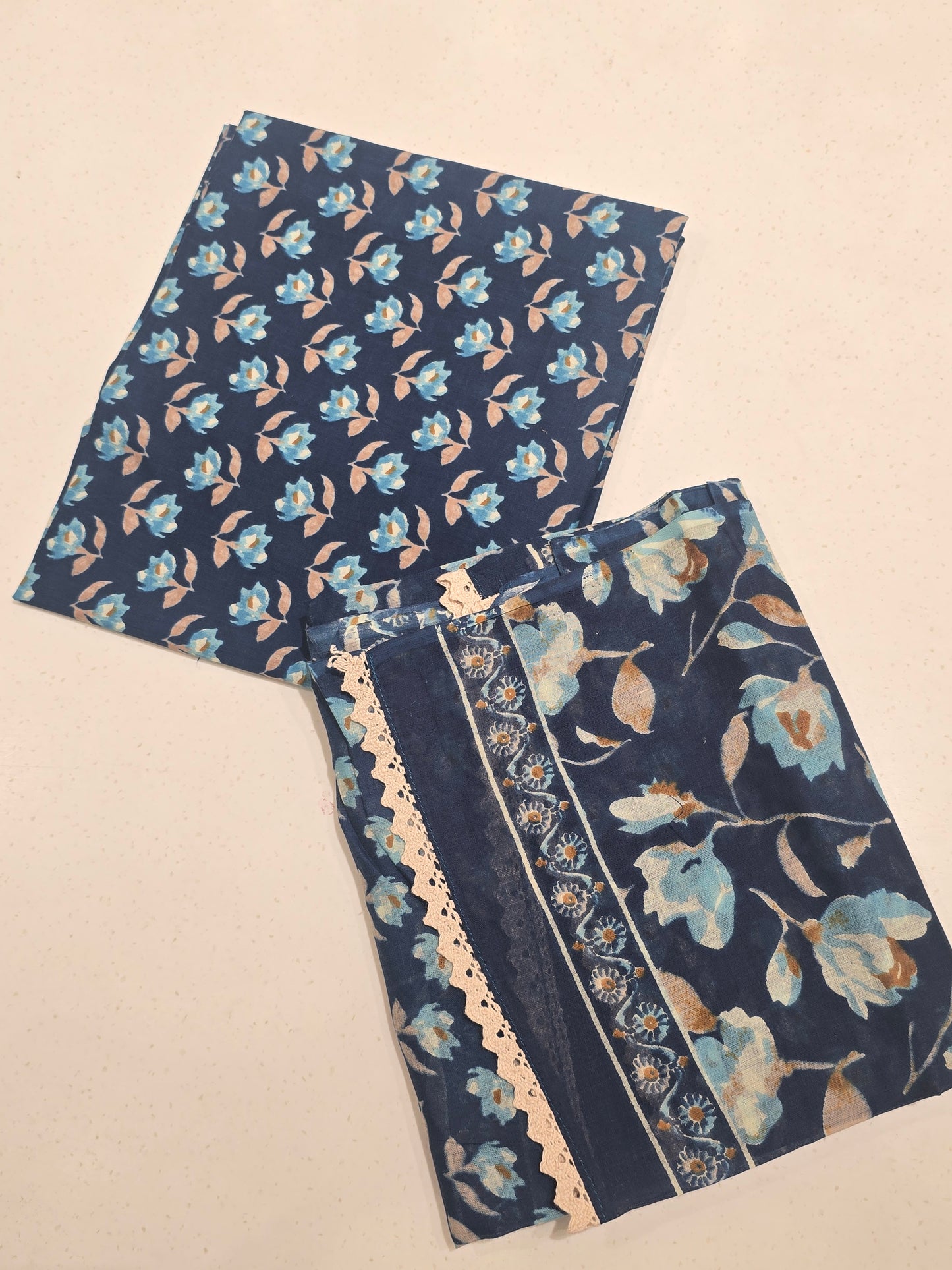 Navy Blue Semi Cotton Dress Material