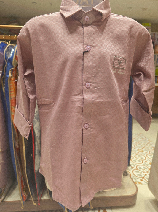 Onion Pink Silky Cotton Shirt for Boys with Micro Checks Print, Full Sleeves and Smart Casual Summer Style