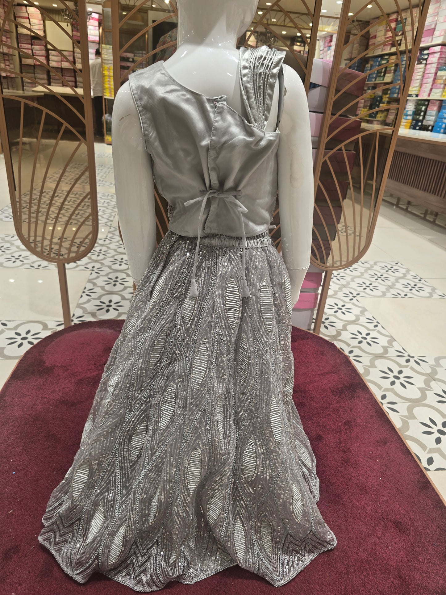 Bridal Netted Ghagra Choli with Sequins Work (3-Piece Set)