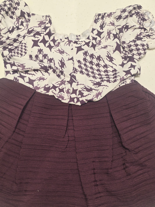 Cotton material white with wine color baby frock with buff Sleeve