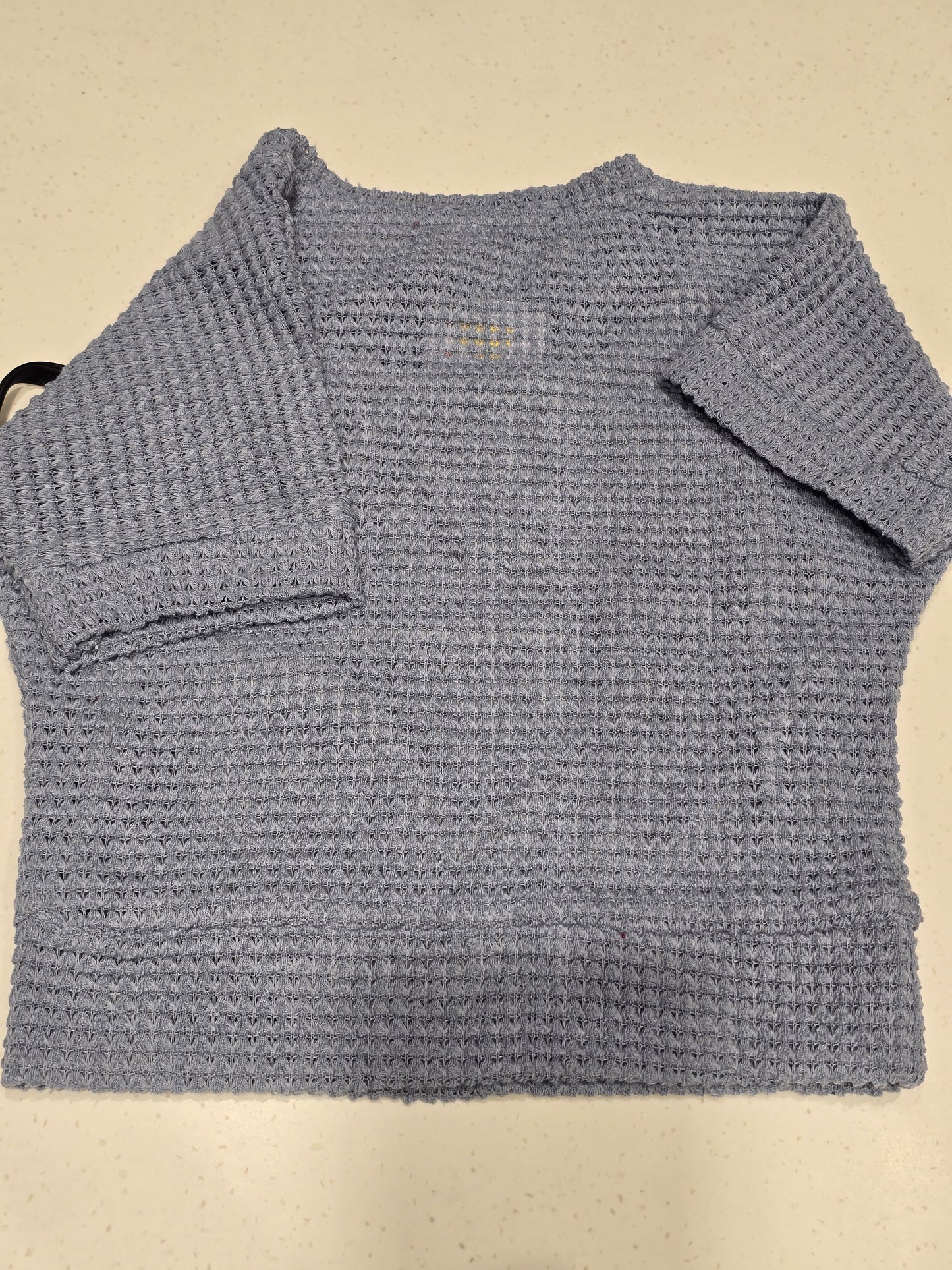 Grey Waffle Knit Cotton Top for Girls with Mesh Flower Embellishment