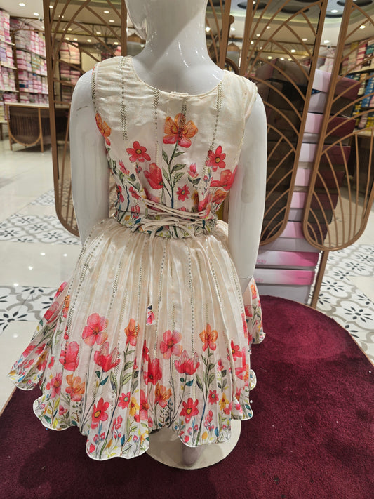 Girls Floral Sequin Printed Skirt & Top Set – Handwork Party Wear (2pcs, Sleeveless)