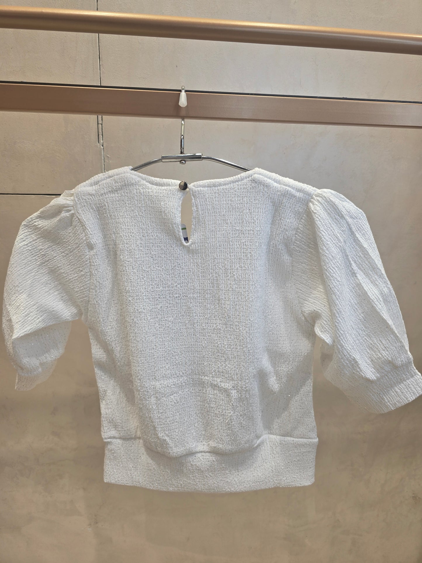 White Colored Crepe Georgette Fabric Western Top with Letter Brauch, Embroidery Design & Sequence