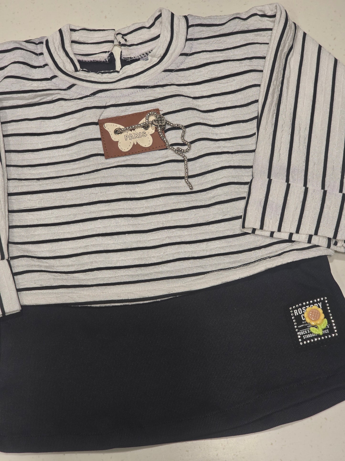 Black & White Two-Piece Cotton Blend Outfit for Girls