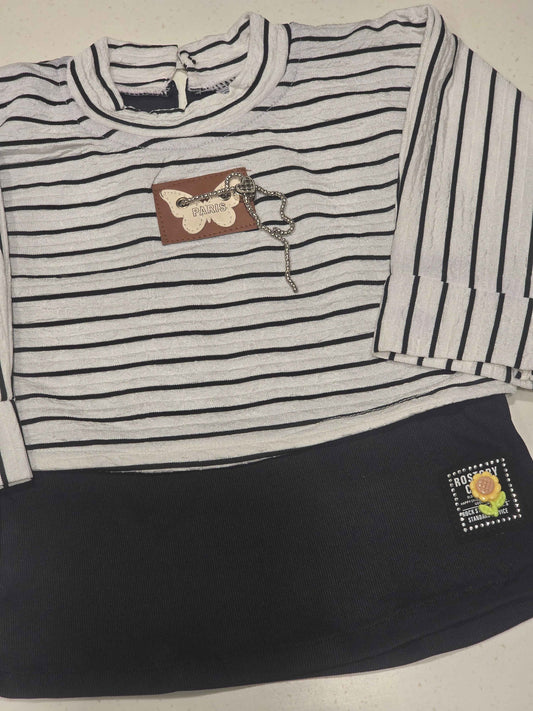 Black & White Two-Piece Cotton Blend Outfit for Girls