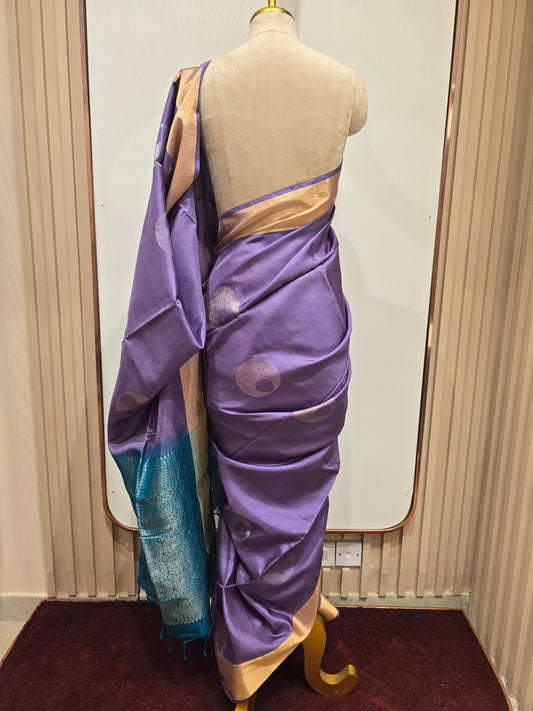 Lavender Sky Blue Pure Soft Silk Saree