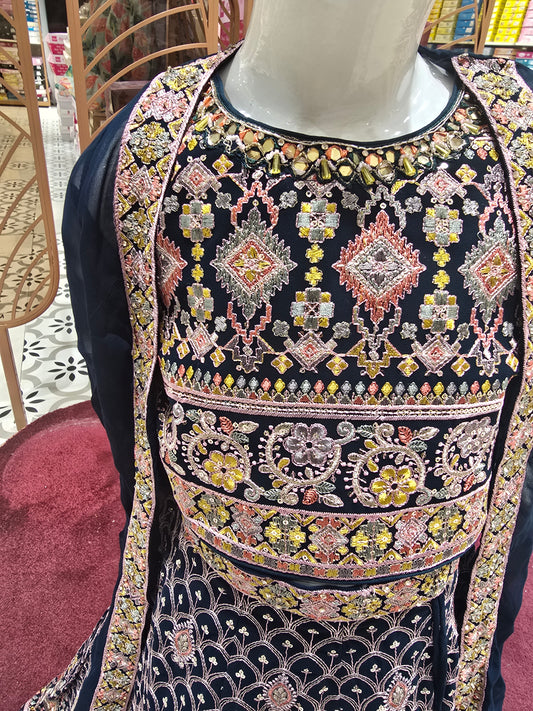 Girls Shiffon Ghagra Choli with Full Thread Work and Shrug
