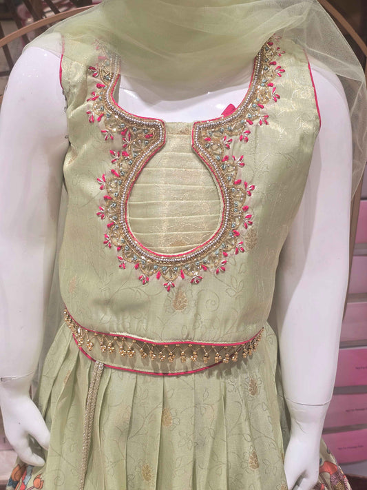 Kalamkaari Tissue Material ethnic wear with embroidery work on neck