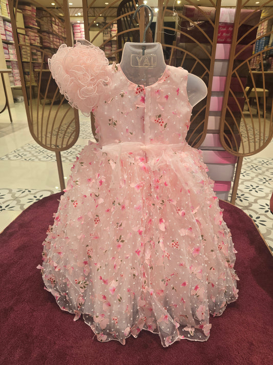 Girls Baby Pink Organza Butterfly Cut Gown