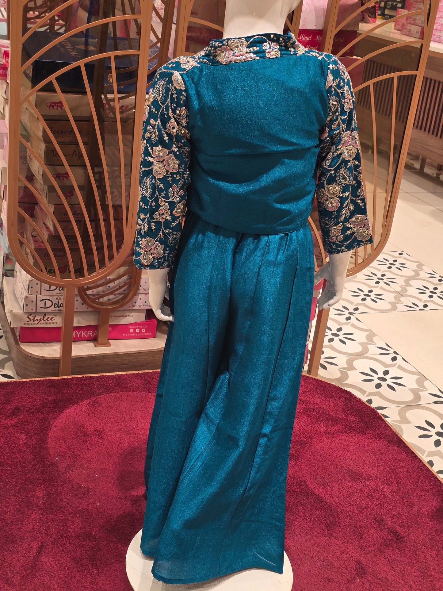 Girls Ferozi Blue Crepe Sharara Set